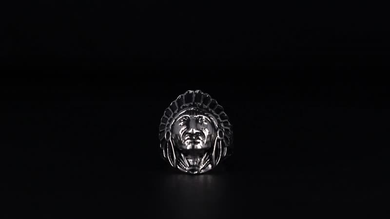 Native Cheif Head Men's Ring in Black Oxidized Stainless Steel