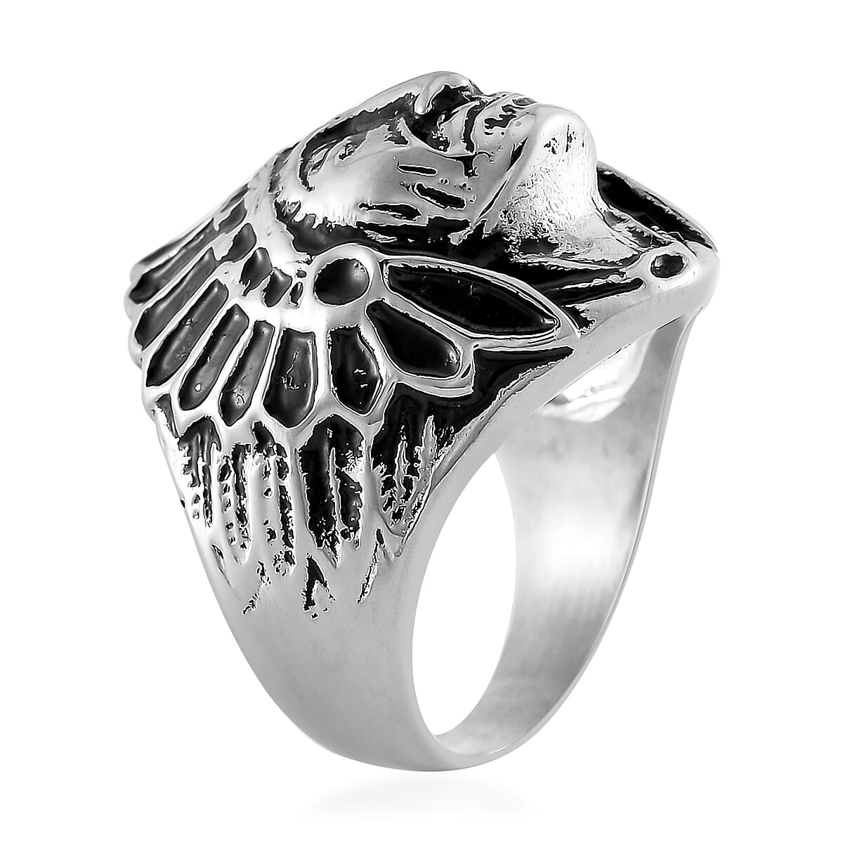 Native Cheif Head Men's Ring in Black Oxidized Stainless Steel (Size 8.0) image number 3