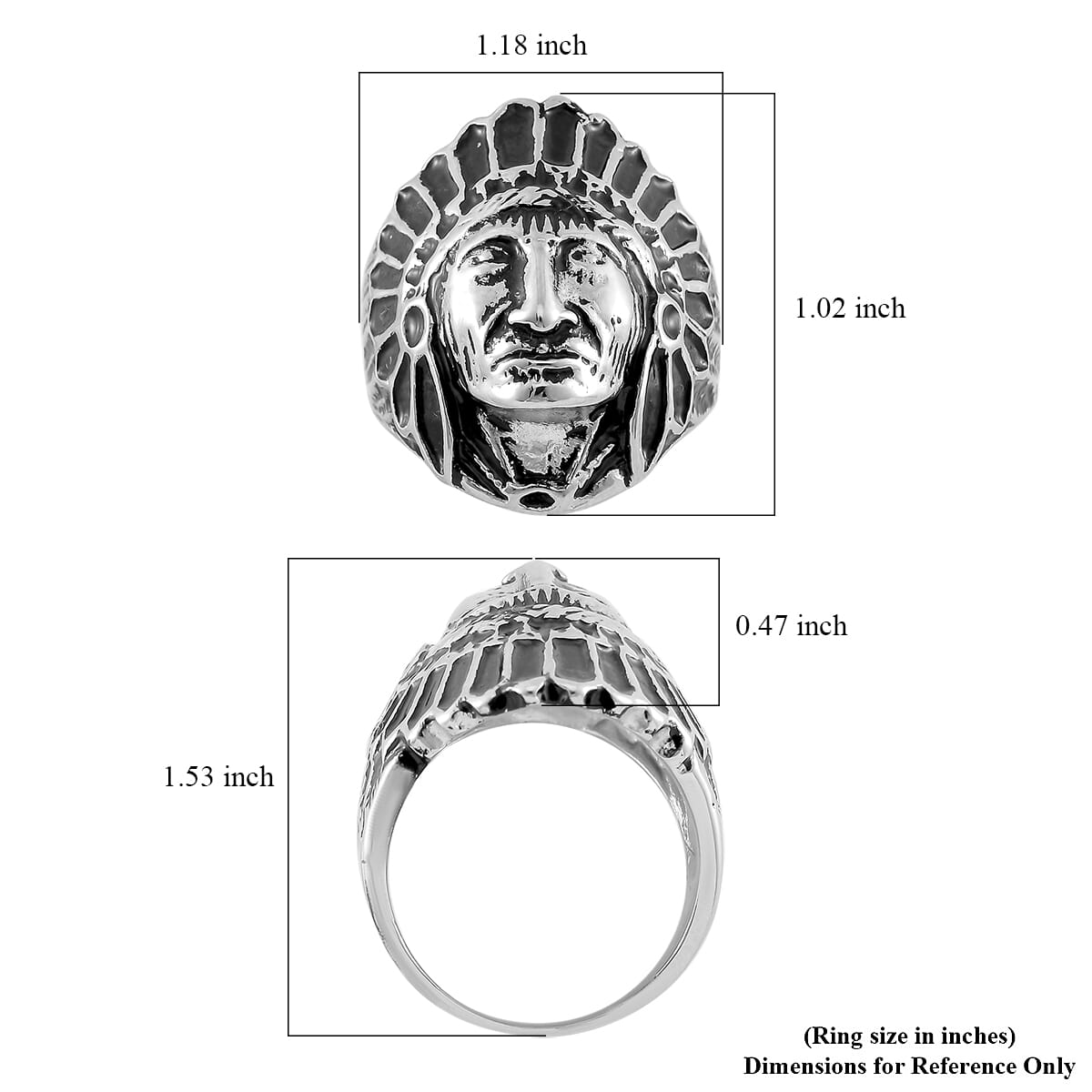 Native Cheif Head Men's Ring in Black Oxidized Stainless Steel (Size 9.0) image number 5