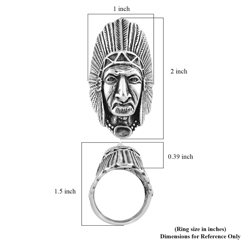 Native Cheif Head Men's Ring in Black Oxidized Stainless Steel (Size 10.0)