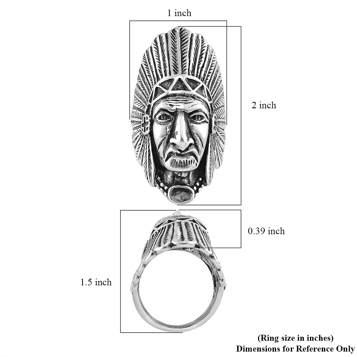 Native Cheif Head Men's Ring in Black Oxidized Stainless Steel (Size 9.0) image number 5