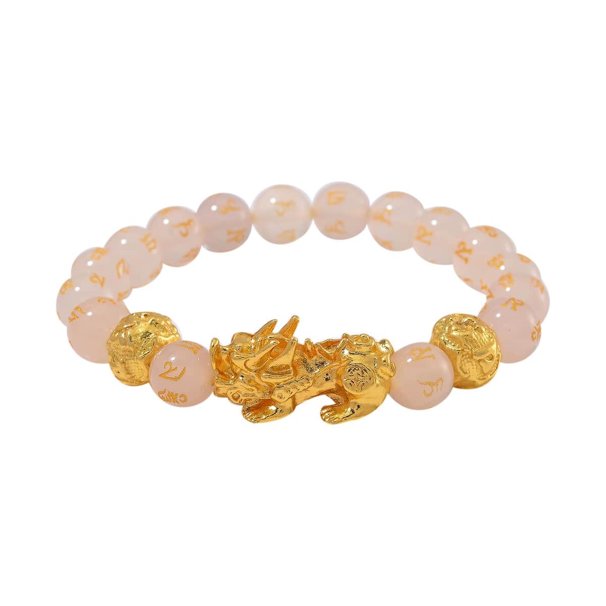 White Agate 9-11mm Carved Feng Shui Beaded Bracelet with Pixiu Charm in Goldtone 120.00 ctw image number 0