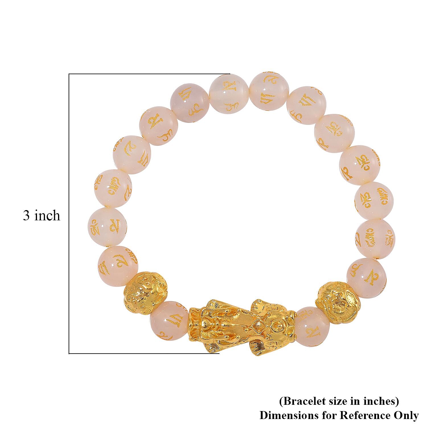 White Agate 9-11mm Carved Feng Shui Beaded Bracelet with Pixiu Charm in Goldtone 120.00 ctw