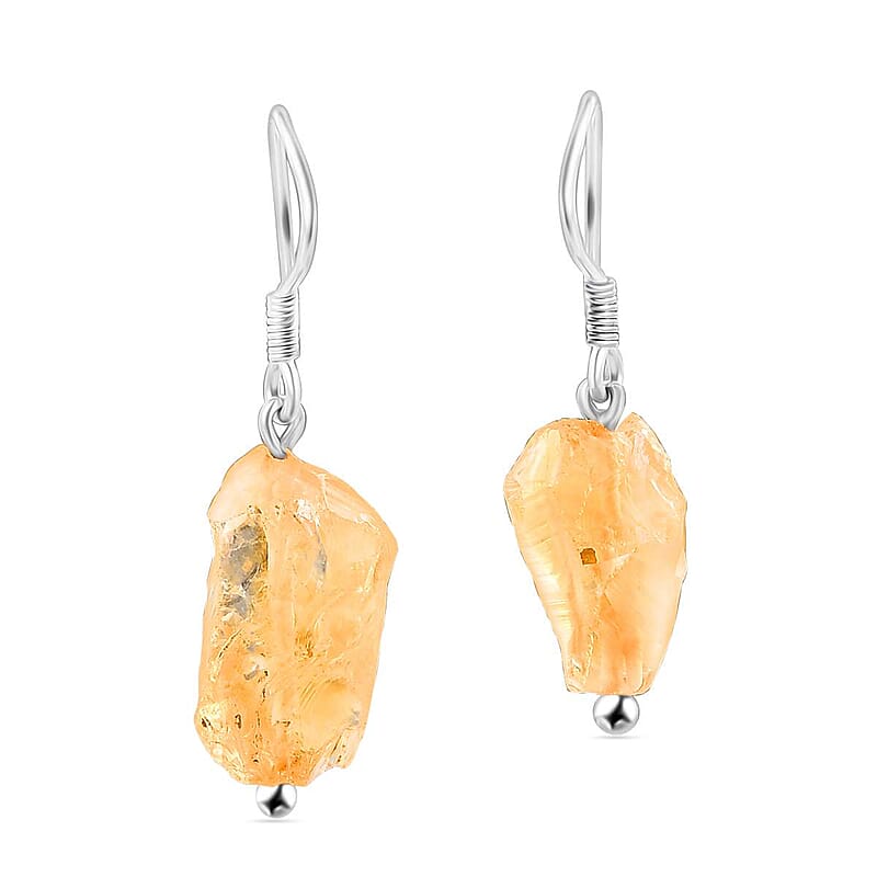 D'Joy Artisan Crafted Rough Cut Brazilian Citrine 19.80 ctw Dangle Earrings in Sterling Silver