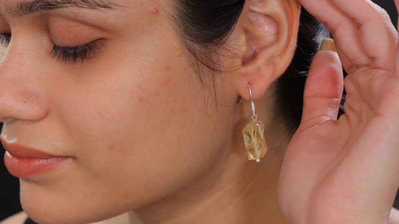 D'Joy Artisan Crafted Rough Cut Brazilian Citrine 19.80 ctw Dangle Earrings in Sterling Silver