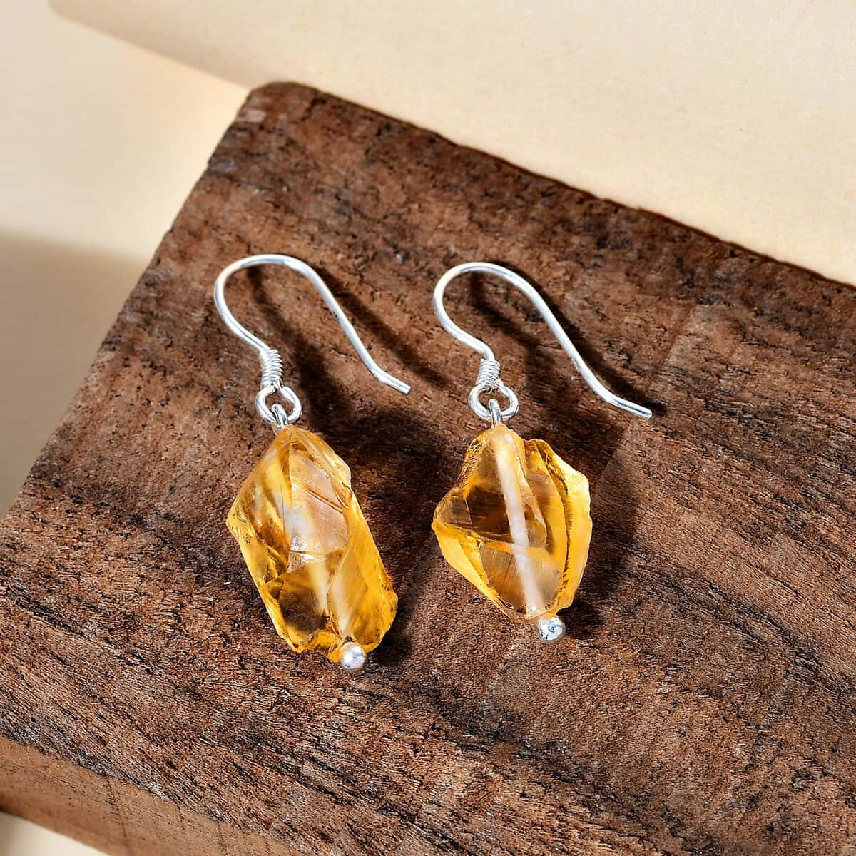 Artisan Crafted Rough Cut Brazilian Citrine 19.80 ctw Dangle Earrings in Sterling Silver image number 1