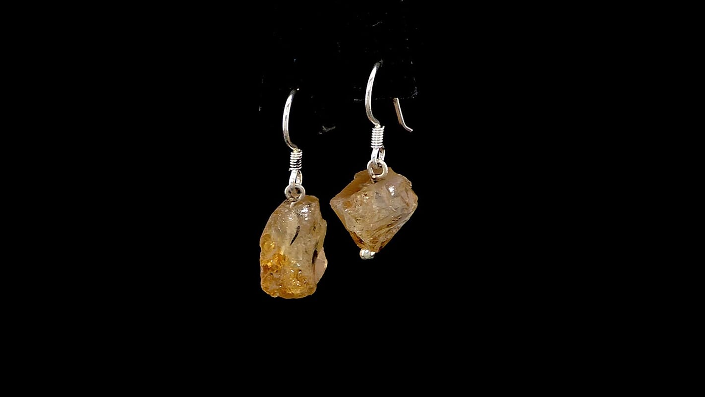 D'Joy Artisan Crafted Rough Cut Brazilian Citrine 19.80 ctw Dangle Earrings in Sterling Silver