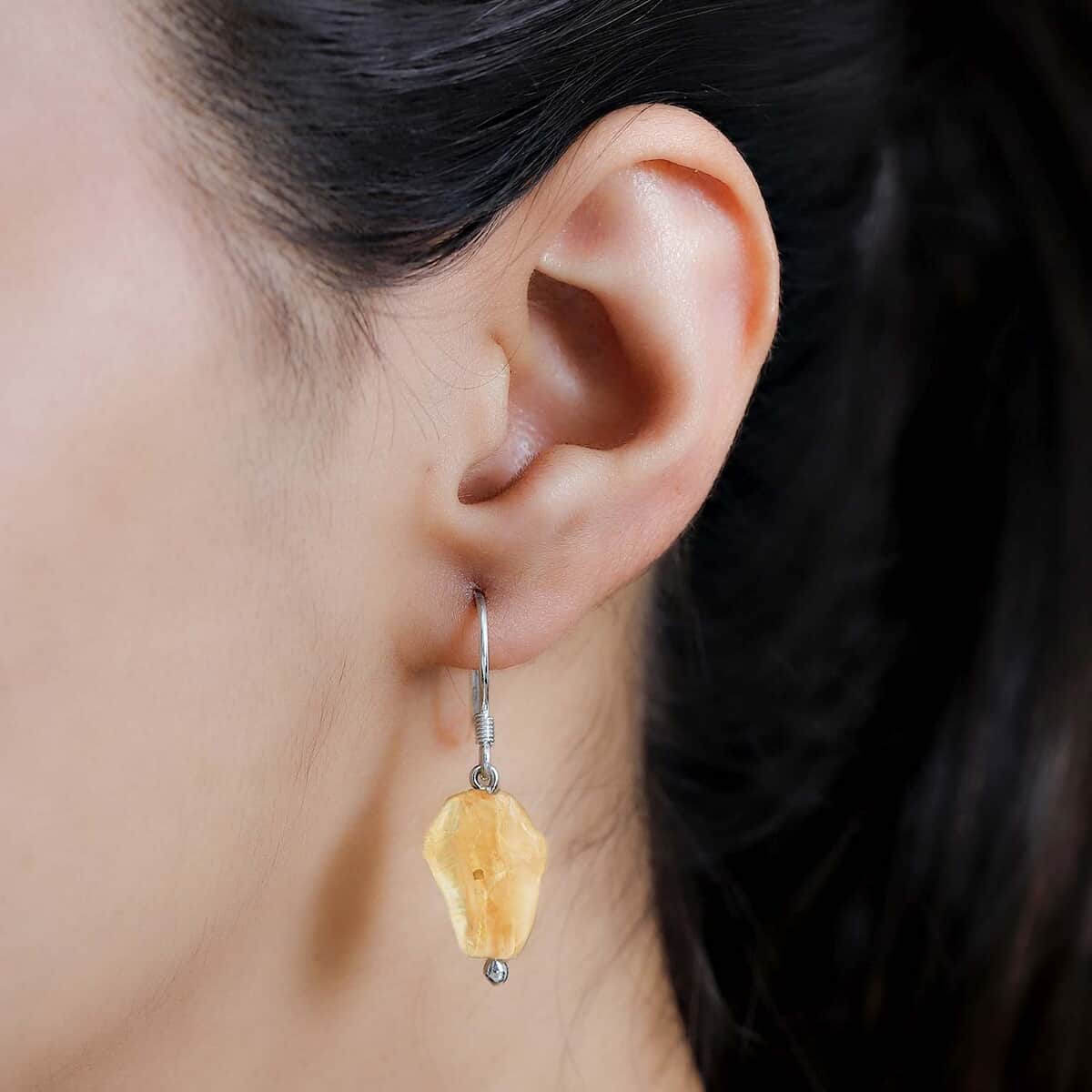 Artisan Crafted Rough Cut Brazilian Citrine 19.80 ctw Dangle Earrings in Sterling Silver image number 2