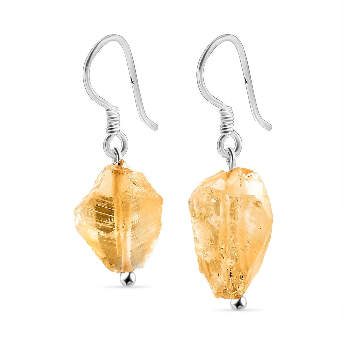 Artisan Crafted Rough Cut Brazilian Citrine 19.80 ctw Dangle Earrings in Sterling Silver image number 3