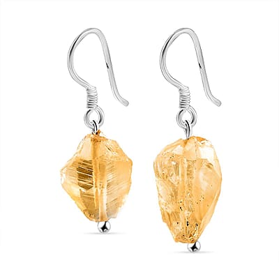 D'Joy Artisan Crafted Rough Cut Brazilian Citrine 19.80 ctw Dangle Earrings in Sterling Silver