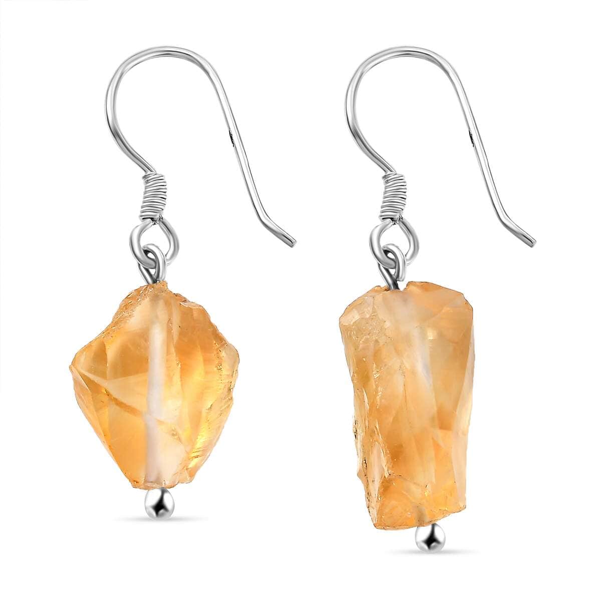 Artisan Crafted Rough Cut Brazilian Citrine 19.80 ctw Dangle Earrings in Sterling Silver image number 4