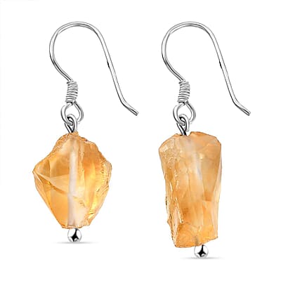 D'Joy Artisan Crafted Rough Cut Brazilian Citrine 19.80 ctw Dangle Earrings in Sterling Silver