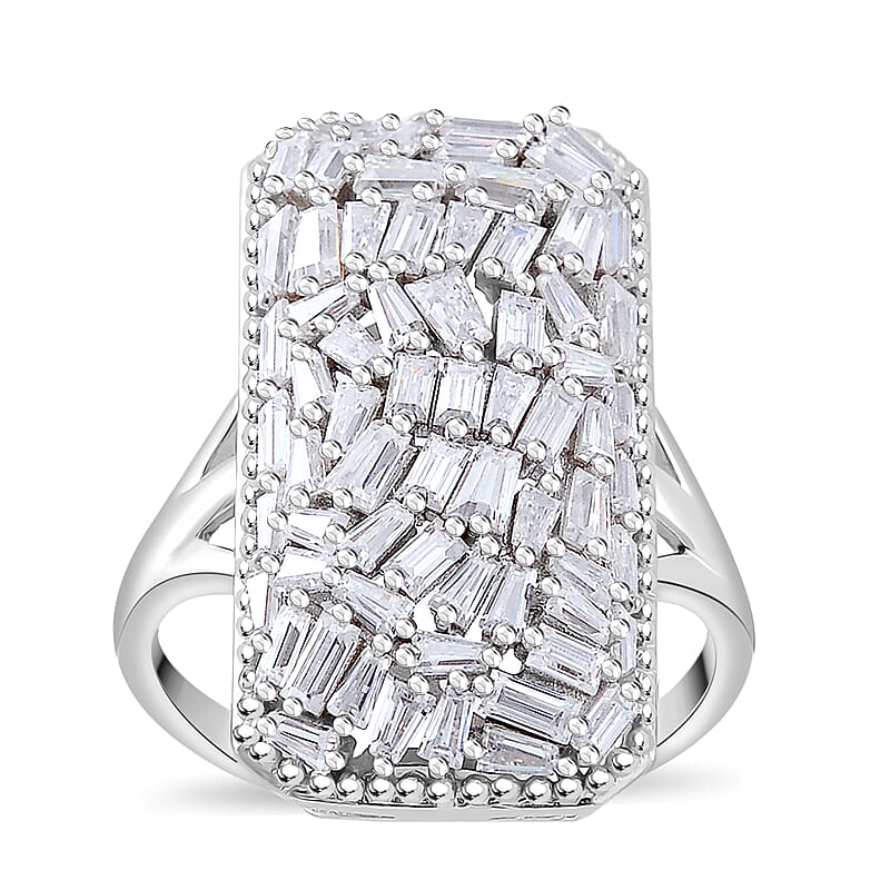 Moissanite 2.50 ctw Baguette Shape Ring in Rhodium Over Sterling Silver (Size 10.0)
