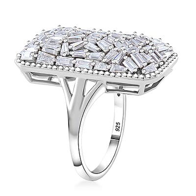 Moissanite 2.50 ctw Baguette Shape Ring in Rhodium Over Sterling Silver (Size 10.0)