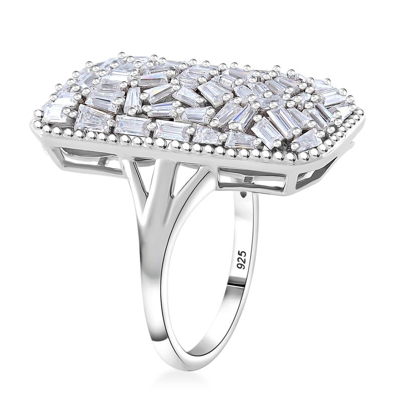 Moissanite 2.50 ctw Baguette Shape Ring in Rhodium Over Sterling Silver (Size 10.0)