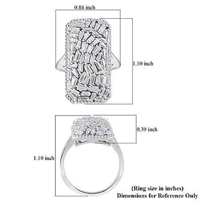 Moissanite 2.50 ctw Baguette Shape Ring in Rhodium Over Sterling Silver (Size 10.0)