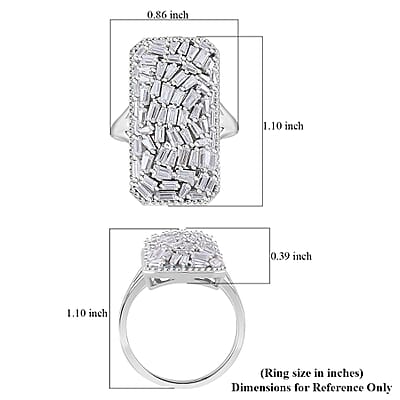 Moissanite 2.50 ctw Baguette Shape Ring in Rhodium Over Sterling Silver (Size 10.0)