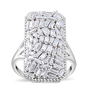 Moissanite 2.50 ctw Baguette Shape Ring in Rhodium Over Sterling Silver (Size 6.0)