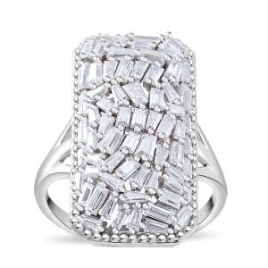 Moissanite 2.50 ctw Baguette Shape Ring in Rhodium Over Sterling Silver (Size 8.0)
