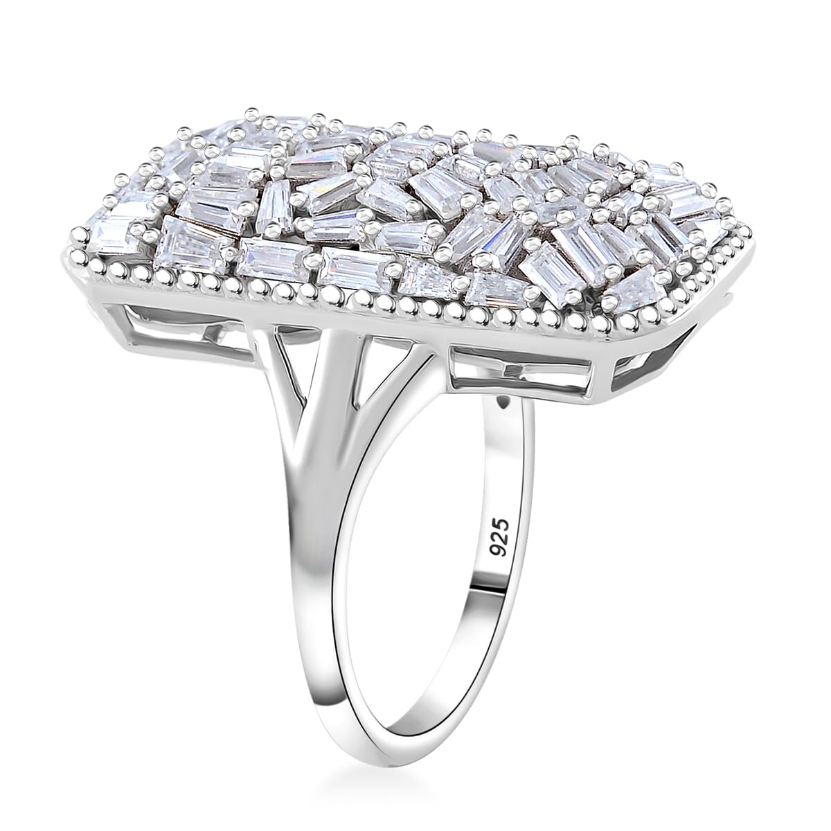 Moissanite 2.50 ctw Baguette Shape Ring in Rhodium Over Sterling Silver (Size 8.0) image number 2
