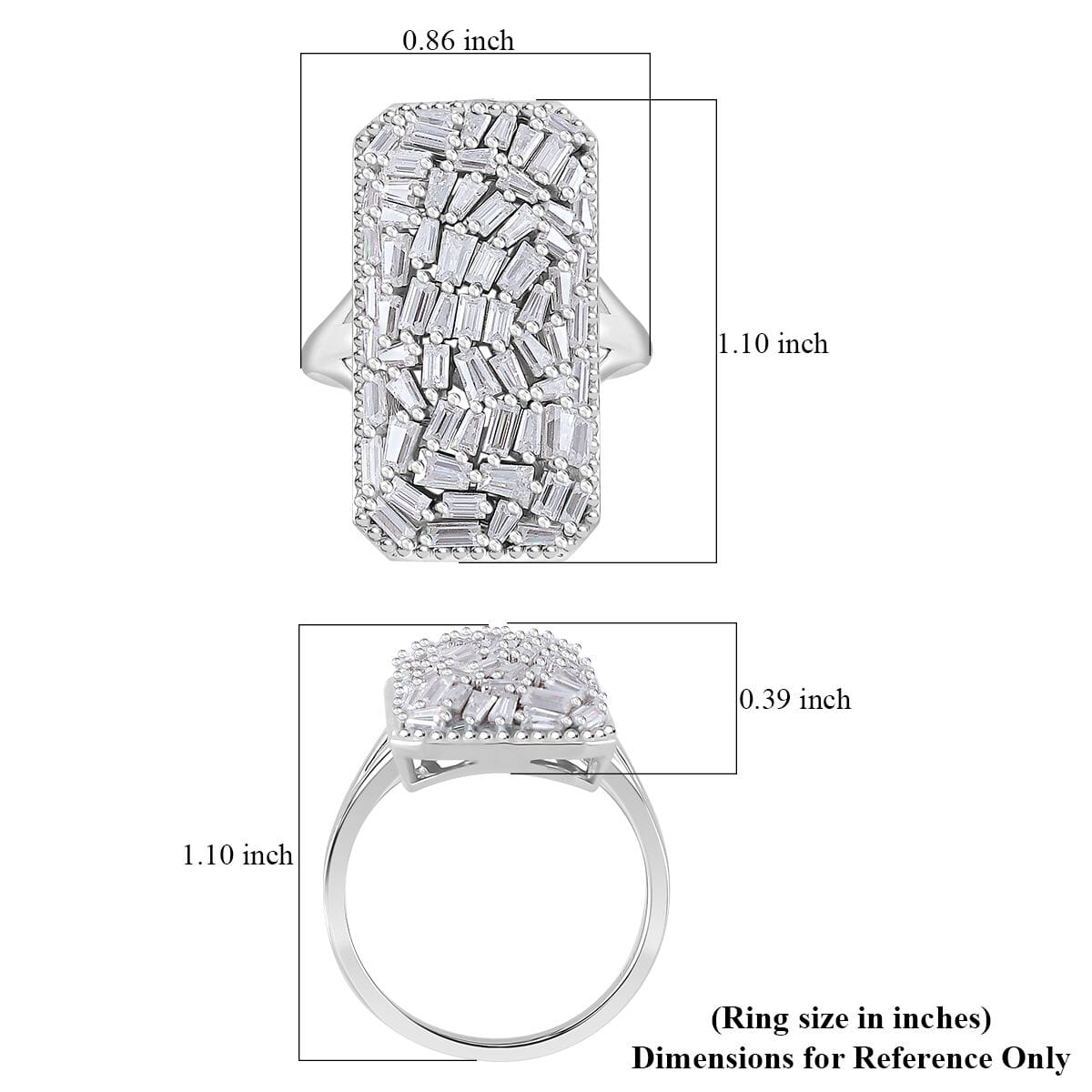 Moissanite 2.50 ctw Baguette Shape Ring in Rhodium Over Sterling Silver (Size 8.0) image number 5