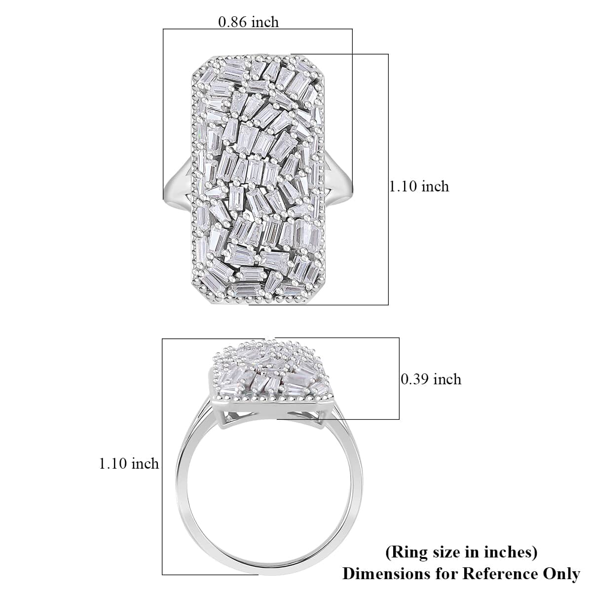 Moissanite 2.50 ctw Baguette Shape Ring in Rhodium Over Sterling Silver (Size 9.0) image number 4