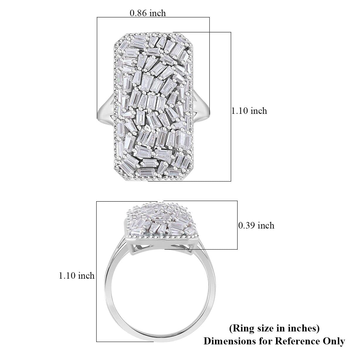 Moissanite 2.50 ctw Baguette Shape Ring in Rhodium Over Sterling Silver (Size 9.0) image number 5