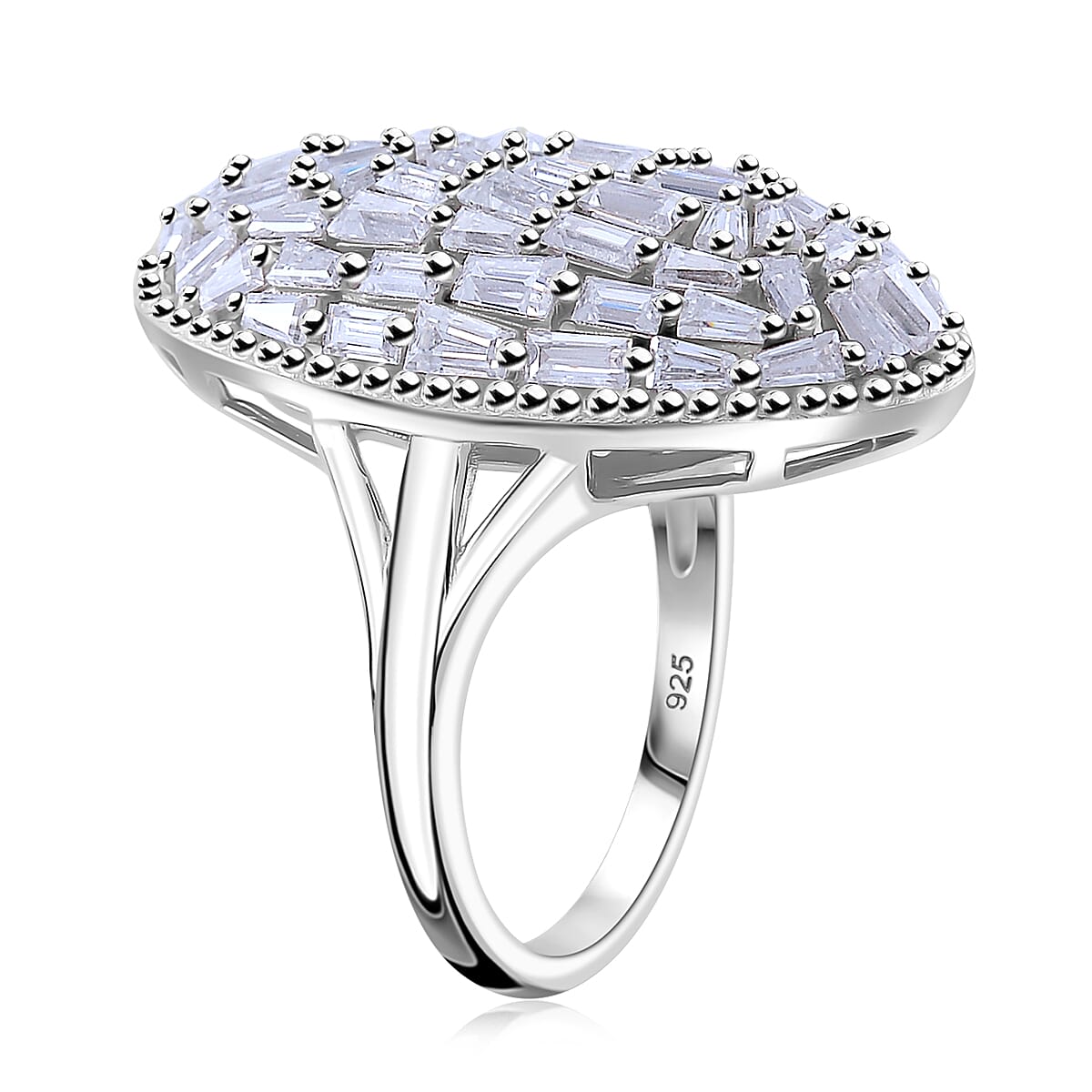 Moissanite 2.40 ctw Oval Shape Ring in Rhodium Over Sterling Silver (Size 7.0) image number 2