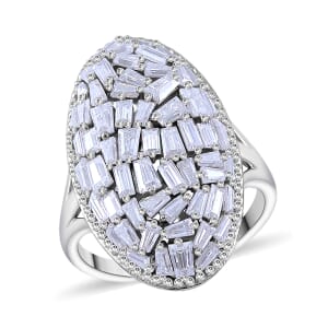 Moissanite 2.40 ctw Oval Shape Ring in Rhodium Over Sterling Silver (Size 8.0)