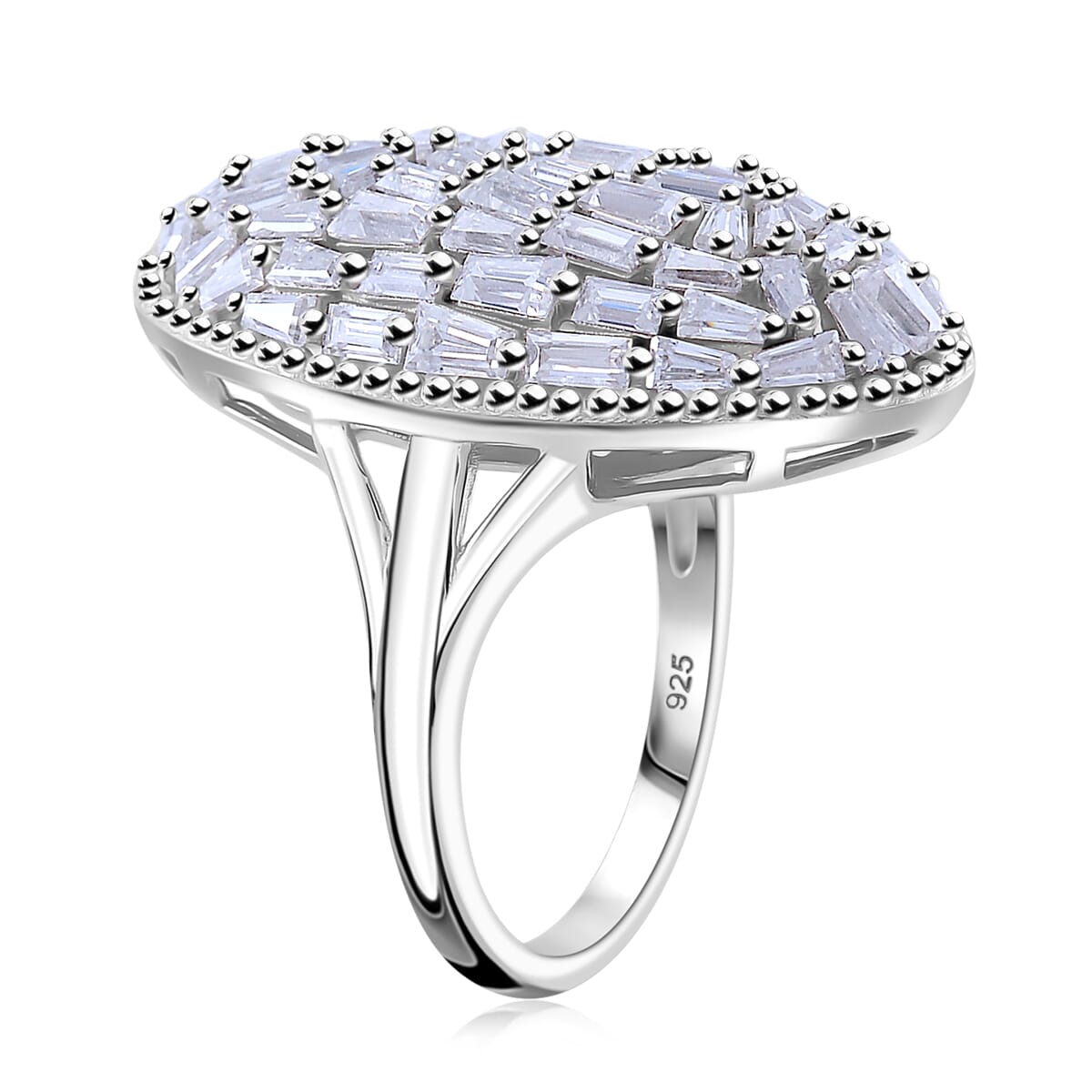 Moissanite 2.40 ctw Oval Shape Ring in Rhodium Over Sterling Silver (Size 8.0) image number 2