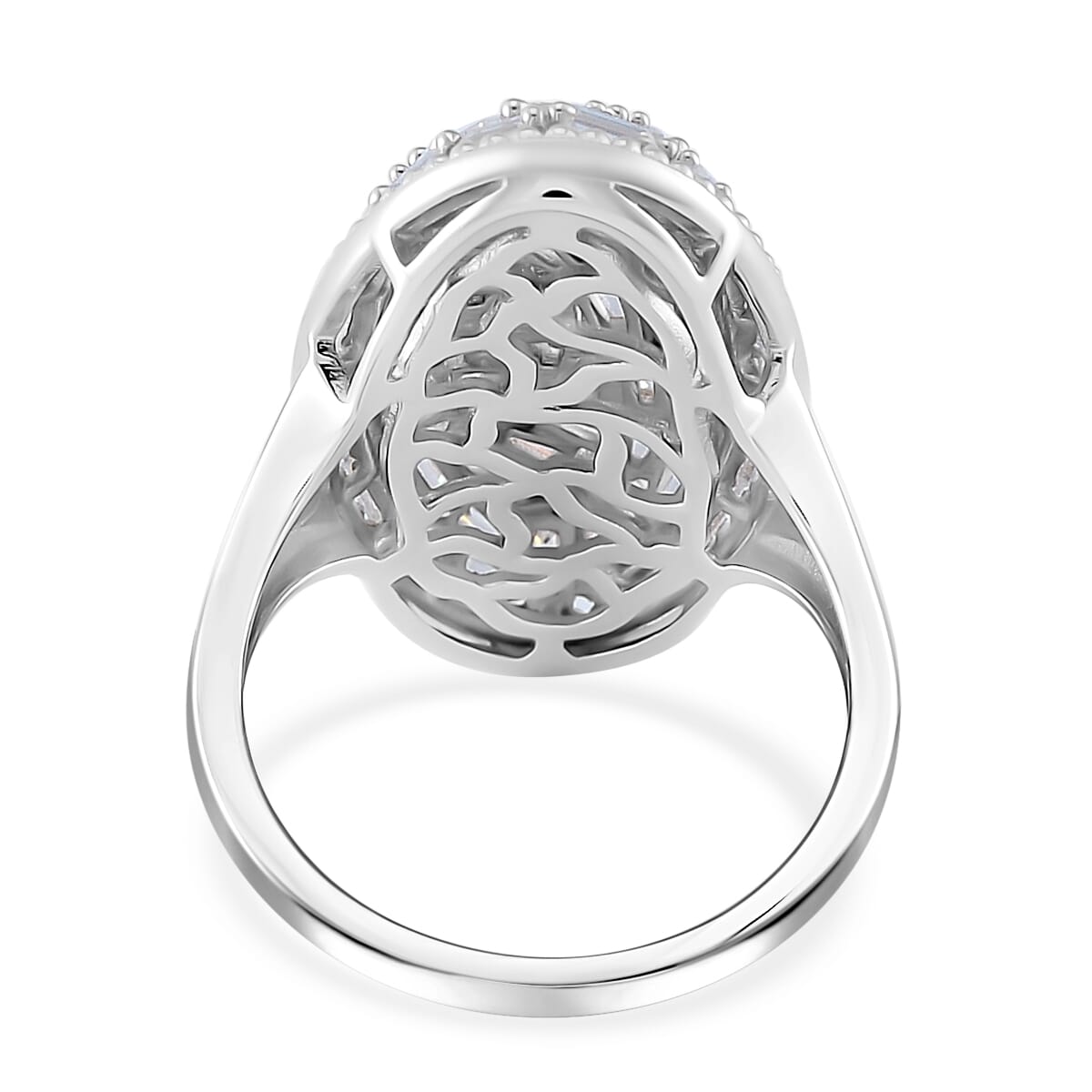 Moissanite 2.40 ctw Oval Shape Ring in Rhodium Over Sterling Silver (Size 8.0) image number 3
