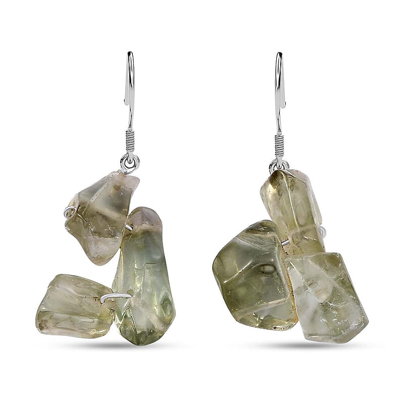 D'Joy Artisan Crafted Rough Cut Montezuma Prasiolite 79.25 ctw Fancy Earrings in Sterling Silver