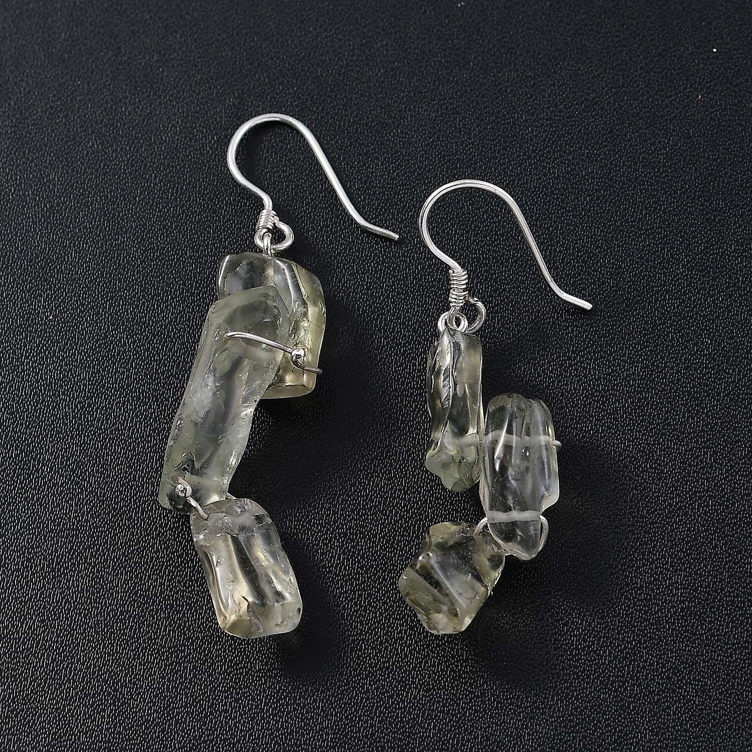 D'Joy Artisan Crafted Rough Cut Montezuma Prasiolite 79.25 ctw Fancy Earrings in Sterling Silver