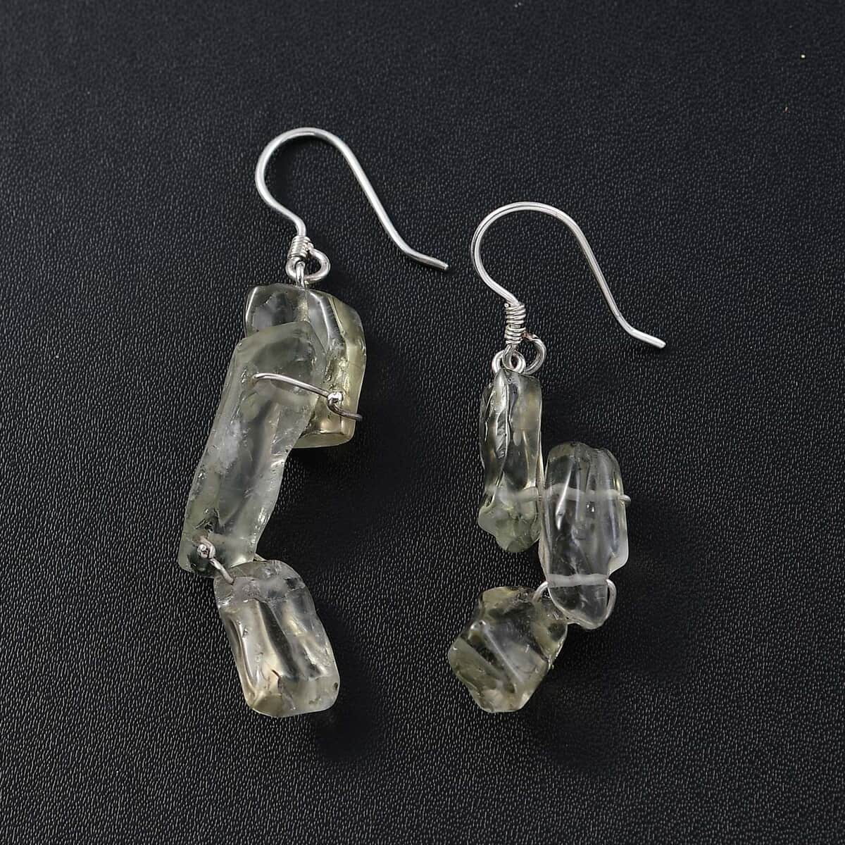 Artisan Crafted Rough Cut Montezuma Prasiolite 79.25 ctw Fancy Earrings in Sterling Silver image number 1