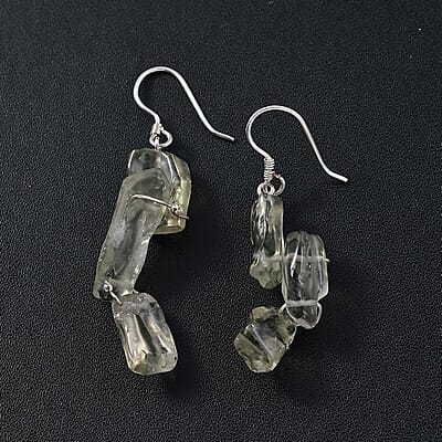 D'Joy Artisan Crafted Rough Cut Montezuma Prasiolite 79.25 ctw Fancy Earrings in Sterling Silver