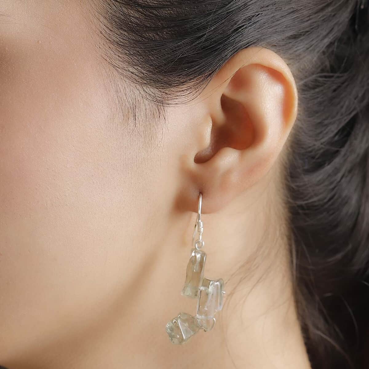 Artisan Crafted Rough Cut Montezuma Prasiolite 79.25 ctw Fancy Earrings in Sterling Silver image number 2