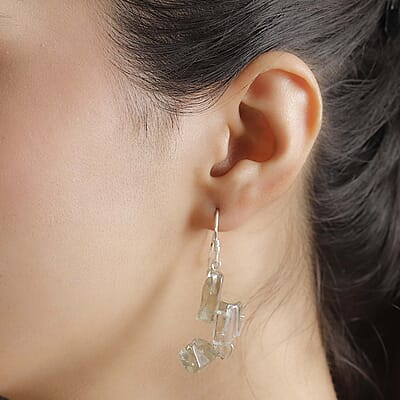 D'Joy Artisan Crafted Rough Cut Montezuma Prasiolite 79.25 ctw Fancy Earrings in Sterling Silver