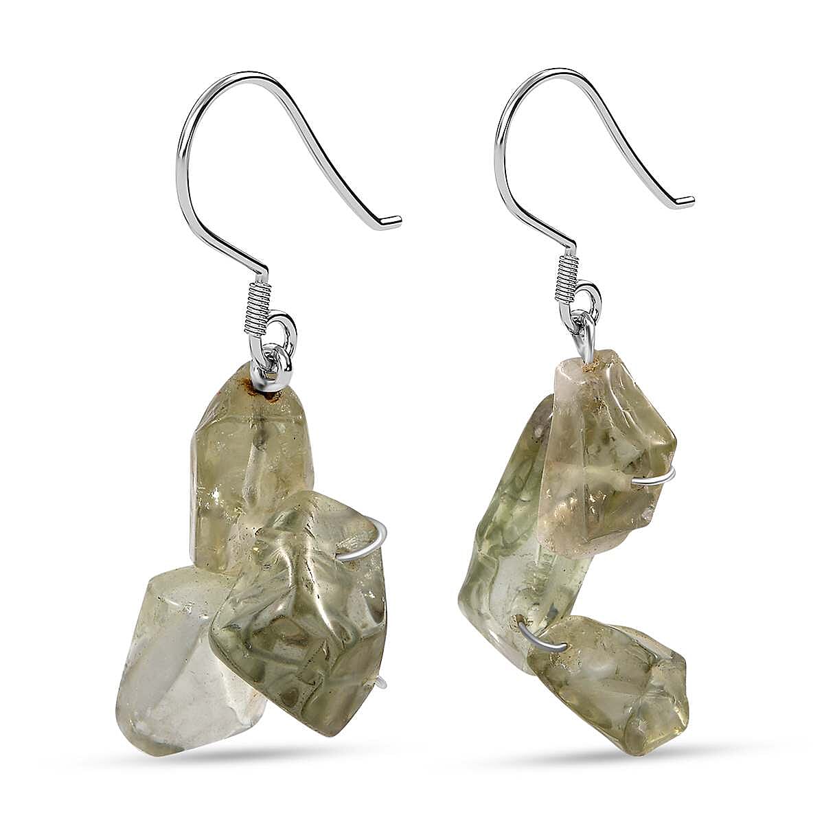 D'Joy Artisan Crafted Rough Cut Montezuma Prasiolite 79.25 ctw Fancy Earrings in Sterling Silver