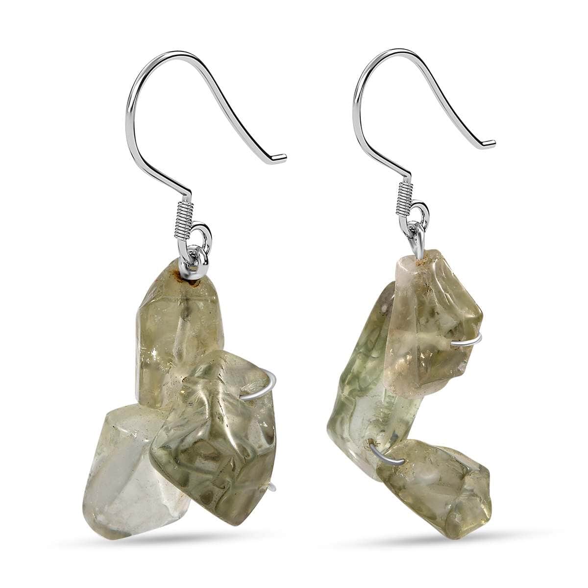 Artisan Crafted Rough Cut Montezuma Prasiolite 79.25 ctw Fancy Earrings in Sterling Silver image number 3