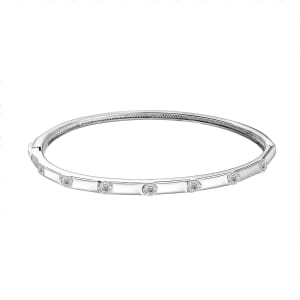 J Francis Embellished with Zirconia by Swarovski Bangle in Rhodium Over Sterling Silver (6.50 In) 1.40 ctw