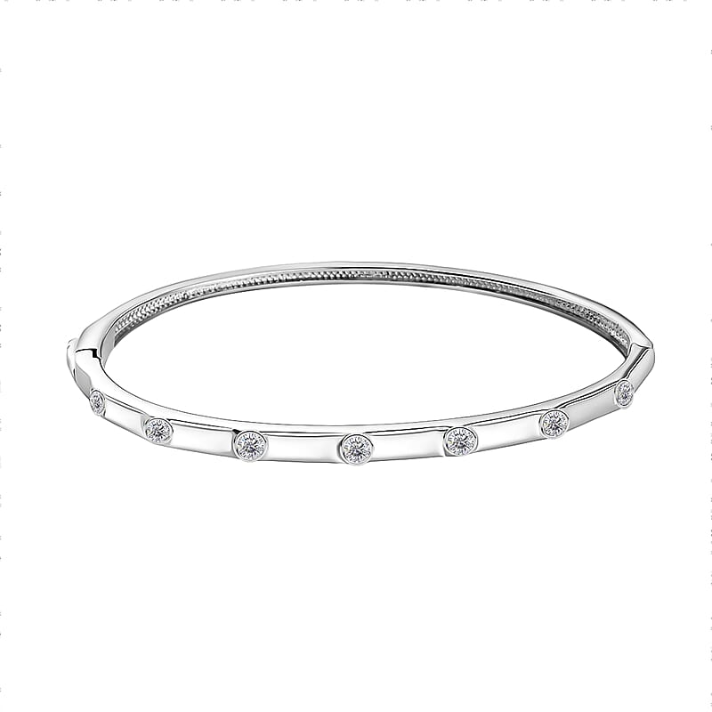 J Francis Embellished with Zirconia by Swarovski Bangle in Rhodium Over Sterling Silver (6.50 In) 1.40 ctw