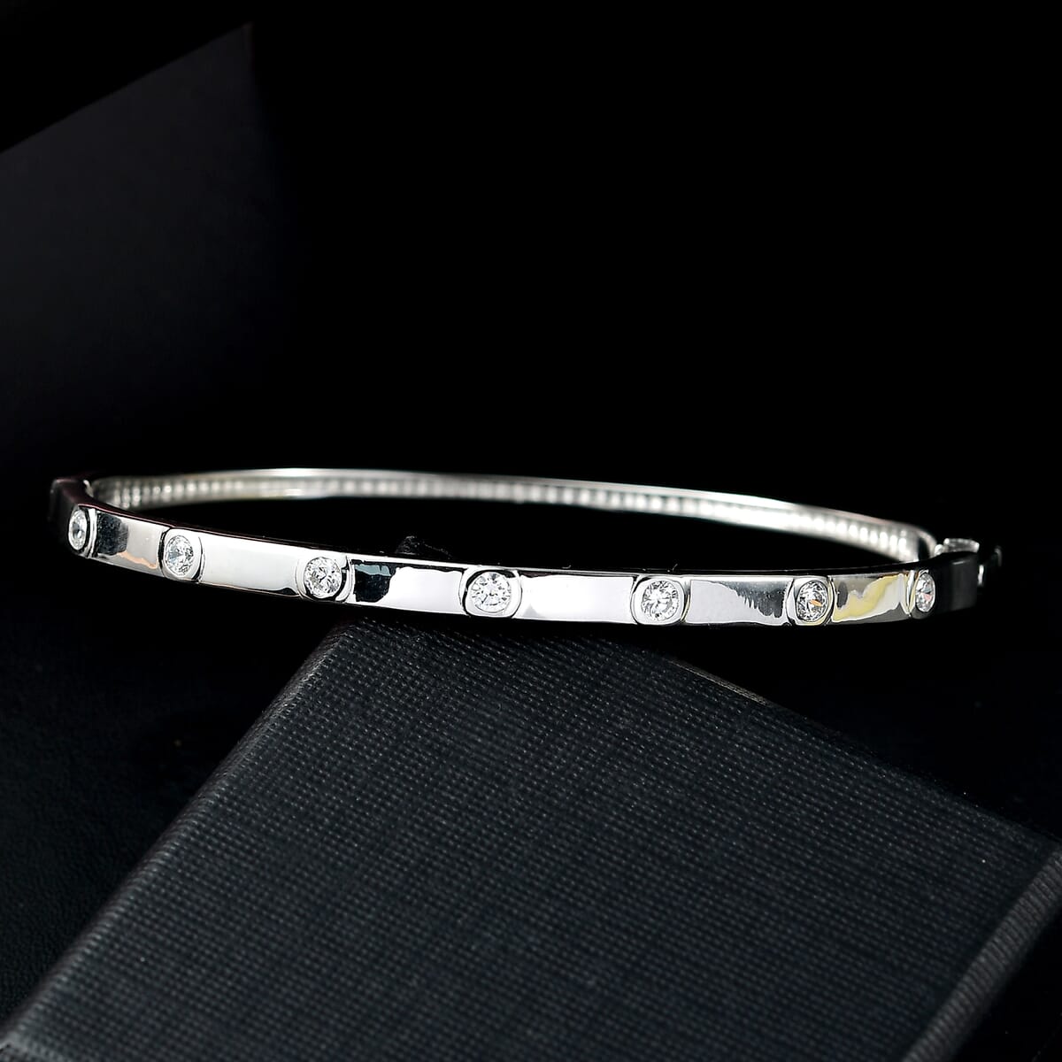 J Francis Embellished with Zirconia by Swarovski Bangle in Rhodium Over Sterling Silver (6.50 In) 1.40 ctw image number 1