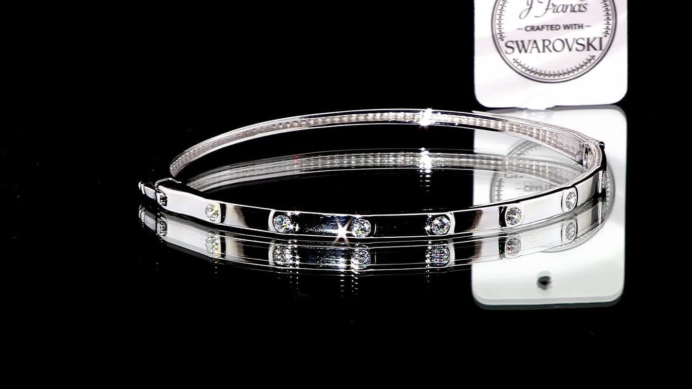 J Francis Embellished with Zirconia by Swarovski Bangle in Rhodium Over Sterling Silver (6.50 In) 1.40 ctw
