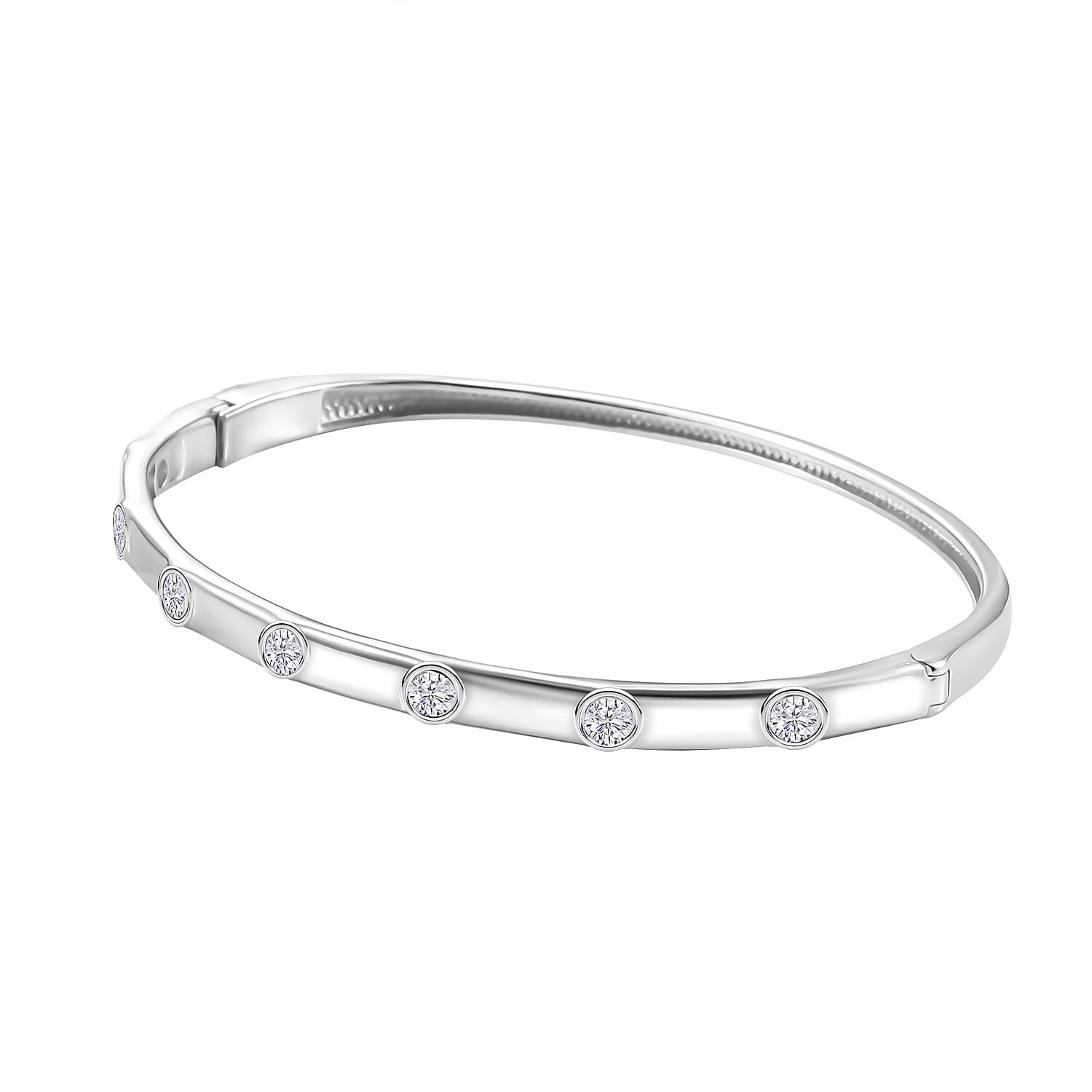 J Francis Embellished with Zirconia by Swarovski Bangle in Rhodium Over Sterling Silver (6.50 In) 1.40 ctw