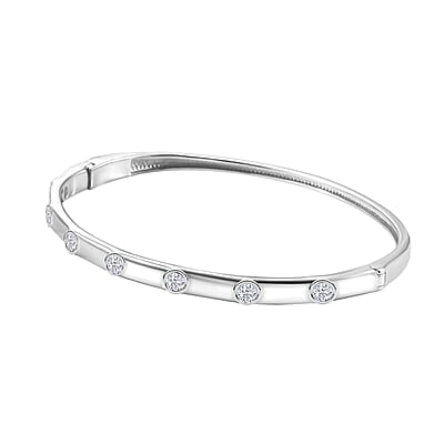 J Francis Embellished with Zirconia by Swarovski Bangle in Rhodium Over Sterling Silver (6.50 In) 1.40 ctw