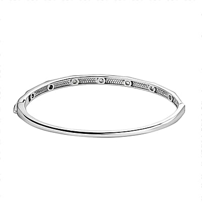 J Francis Embellished with Zirconia by Swarovski Bangle in Rhodium Over Sterling Silver (6.50 In) 1.40 ctw