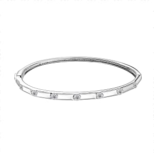 J Francis Embellished with Zirconia by Swarovski Bangle in Rhodium Over Sterling Silver (8.00 In) 1.40 ctw
