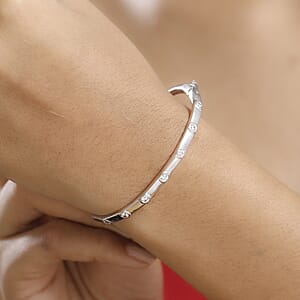 J Francis Embellished with Zirconia by Swarovski Bangle in Rhodium Over Sterling Silver (8.00 In) 1.40 ctw