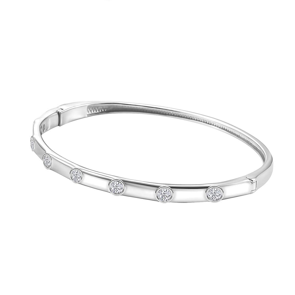 J Francis Embellished with Zirconia by Swarovski Bangle in Rhodium Over Sterling Silver (8.00 In) 1.40 ctw image number 3