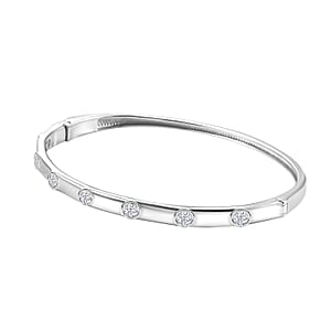 J Francis Embellished with Zirconia by Swarovski Bangle in Rhodium Over Sterling Silver (8.00 In) 1.40 ctw